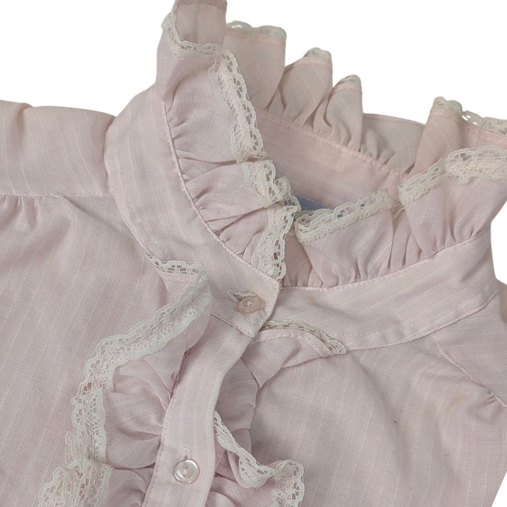 Womens 16 VTG Pink Ruffle Lace Victorian Pinstripe BabyDoll Girlcore Victorian